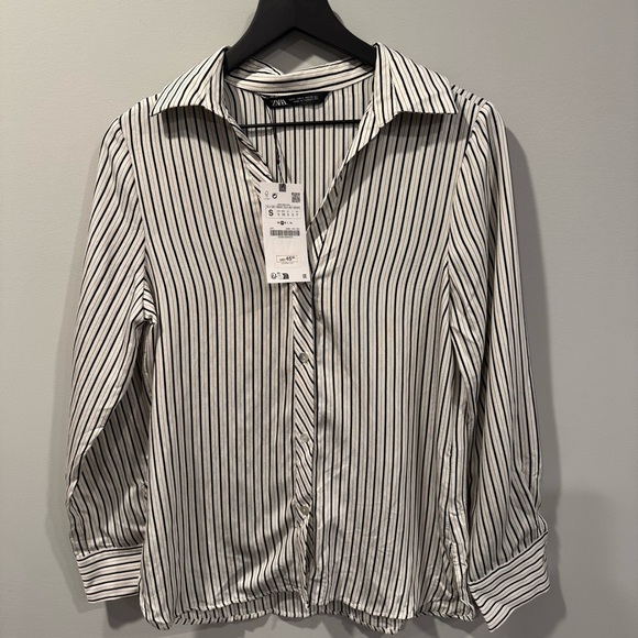 Zara Black and White Striped Blouse - Picture 1 of 4